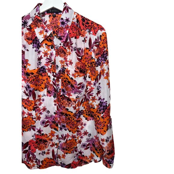 Guess Women’s Small Floral Button Down Blouse - Picture 3 of 12